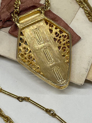1970’s 3 Strand Gold Chain Necklace with Shield Pendant Bloomers and Frocks